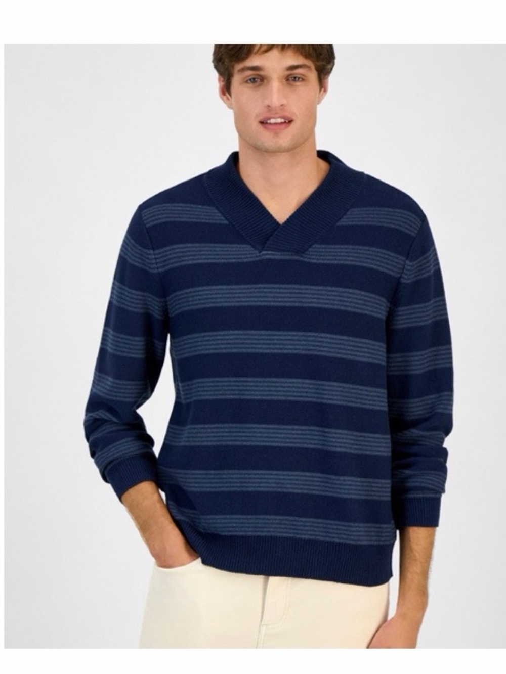 Sun + Stone Striped Shawl Collar Pullover Sweater NWT